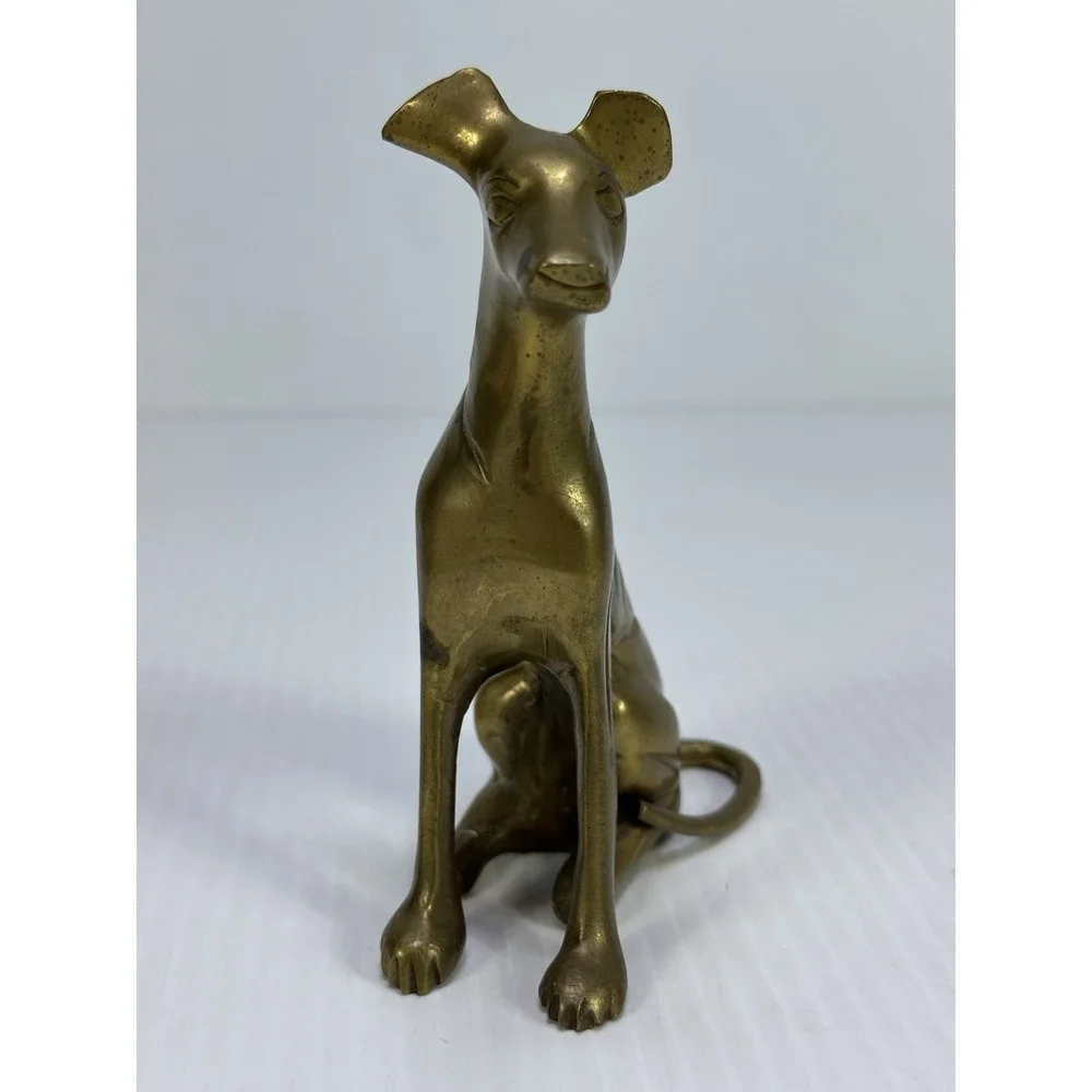 Vintage Bronze Brass Sitting Dog Greyhound Figurine 5